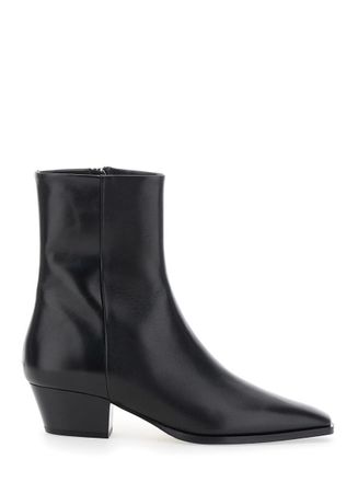 Aeyde Baba Black Ankle Boots With Low Block Heel And Side Zip Closure In Leather Woman