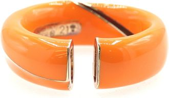 Bottega Veneta Gold Orange Enamel Sterling Silver 925 Band Ring (Pre-Owned)