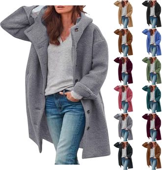 Generic Trench Coats for Women, Mid-Length Button Down Coat with Pockets, Oversized Loose Fit Solid Colour Outerwear for Office & Daily