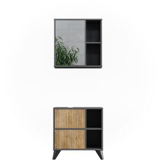Vicco Conjunto De Muebles De Ba&ntilde;o Leano, Antracita/roble De Monta&ntilde;a, 2 Partes