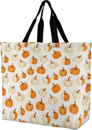 Generic Pumpkins Pattern Large Reusable Shopping Bag Lightweight Foldable Tote Bags Washable Shoulder Handbag