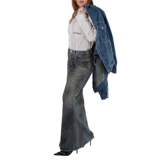 Balenciaga Faded Maxi Denim Skirt In Dirty Pale Blue, Brand Size 36 (US Size 6)