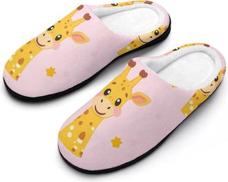 Generic Cute Giraffe Mens Slippers Slip On Comfortable Fleece Cotton House Shoes Winter