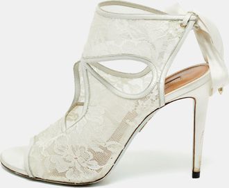 Aquazzura White Lace And Satin Sexy Thing Bridal Cut Out Ankle Wrap Sandals