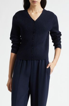 Vince Cable Stitch Merino Wool Blend V-Neck Cardigan in Twilight Navy at Nordstrom, Size Xx-Small