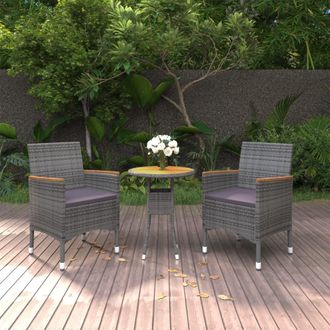 vidaXL Juego De Comedor De Jard&iacute;n 3 Piezas Rat&aacute;n Sint&eacute;tico Gris Vidaxl