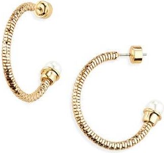 Nordstrom Faux Pearl Capped Hoop Earrings in White- Gold at Nordstrom Rack