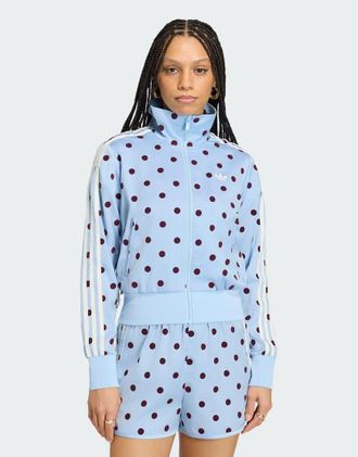 adidas Originals Top sportivo in raso celeste con stampa a pois-Blu