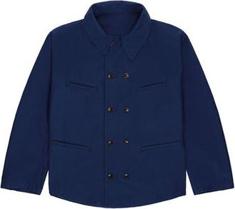 Fortela Perno Double-Breasted Slub Cotton Jacket in Indaco at Nordstrom, Size 50 Eu