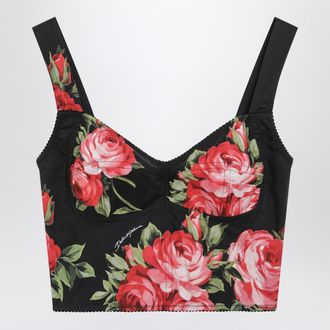 Dolce & Gabbana Bouquet rose print cotton bustier top in black