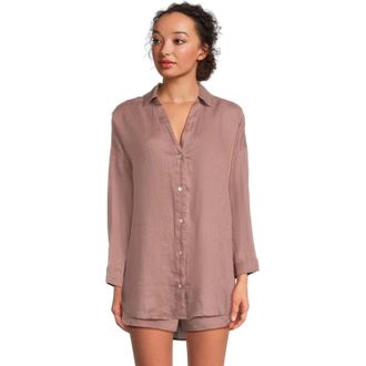 L*Space L*Space Rio Tunic Top Womens M/L Purple Linen Shirttail Hem Button-Up KFC850