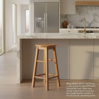 Netfurniture Zapon Wooden Kitchen Bar Stool - Fixed Height in 2 Heights in Brown