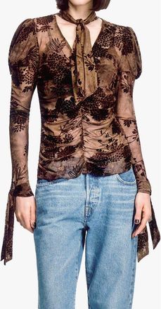 Anna Sui Dahlia Tulle Knit Long Sleeve Top in Chocolate at Nordstrom, Size X-Small