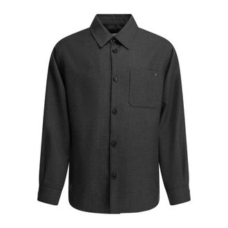 Valentino Overhemden, Heren, Grijs, L, Overhemd met borstzakje