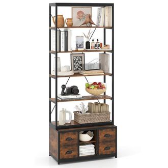 Costway Costway 8-tier Bookshelf Freestanding Bookcase with Storage & Drawers in Brown