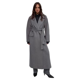 Estro & Luminara Belted Coats, female, Gray, Size: M Wool-Blend Coat with Wide Collar