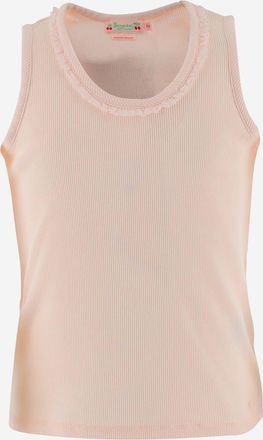 BONPOINT Girls Ruffled Ribbed Cotton Tank Top Rose T-Shirts And Polos