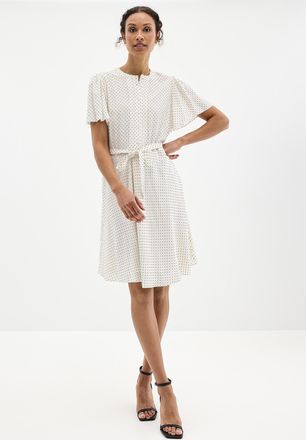 Contemporaine Womens Pleated bib silk polka-dotted dress