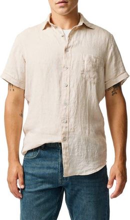Rodd & Gunn Palm Beach Sports Fit Short Sleeve Linen Button-Up Shirt in Natural at Nordstrom, Size Small