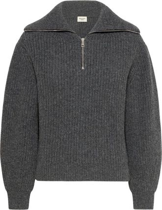 Max Mara Jersey de cuello alto en hilo de lana pura con media cremallera met&aacute;lica y punto espiga completo - Knitwear - Mujer - Gris - XS