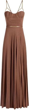 Elisabetta Franchi Kleedjes, Dames, Bruin, XL, Leer, Maxi Jurk