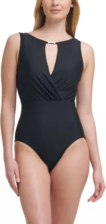 Calvin Klein High-Neck Tummy Control One-Piece Swimsuit In Black