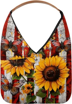 Generic Sunflower American Flag Bees Butterfly Reusable Lightweight Grocery Bags - Foldable Into Compact Pouch, Washable & Sturdy, Multipurpose for Shopping a