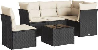 vidaXL Vidaxl - Set De Sof&aacute;s De Jard&iacute;n 6 Piezas Y Cojines Rat&aacute;n Sint&eacute;tico Negro