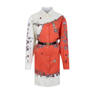 Versace Kleedjes, Dames, Veelkleurig, S, Leer, Gekleurde Shirtjurk met Riem