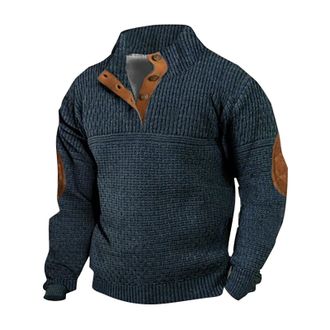 Generic Cardigans For Men Uk Quarter Zip Jumper Men Warm Stand Up Pullover Long Sleeve Comfortable Casual Hoodless Sweatshirt Loose Fit Fashion Versatile Knit