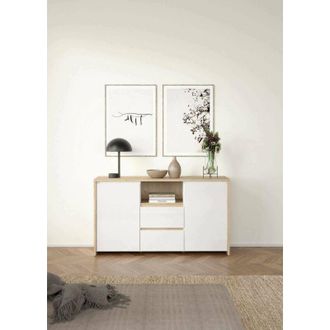 Dmora Credenza Audrey, Buffet da soggiorno, Madia da salotto, Dispensa da cucina, 149x48 h84 cm, Rovere e Bianco lucido - Dmora