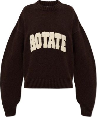Rotate Wol trui met logo - Dames - Ronde hals truien - Bruin - XS - Wol - Truien & Vesten