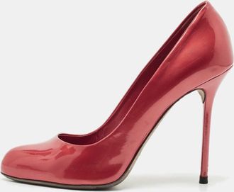 Sergio Rossi Metallic Red Patent Leather Round Toe Pumps