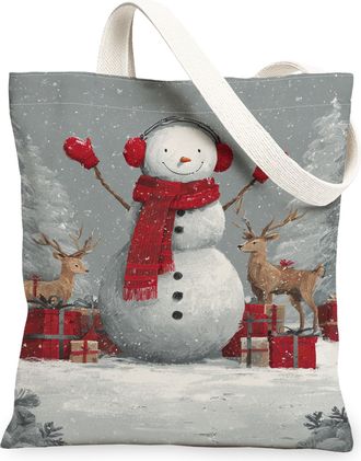 Generic Winter Snow Man Canvas Tote Bags, Festive Holiday Reusable Grocery Bags, Lightweight Washable Shoulder Strap Canvas for Outdoor Travel Beach Picnic 13