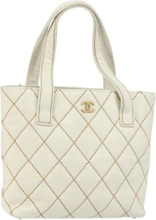 Chanel Pre-owned Tote Bags, female, White, Size: ONE SIZE Pre-owned Vintage Leather Tote Bag