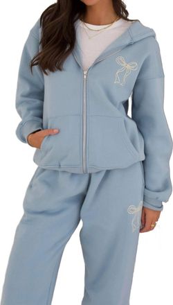 Bailey Rose Bow Sweat Set In Blue