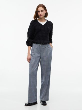 Tommy Hilfiger Womens Glen Plaid Wide Leg Stretch Pant - Blue - XXL