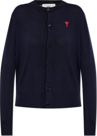 Ami Wol wollen cardigan met logo - Dames - Vesten - Blauw - M - Wol - Truien & Vesten