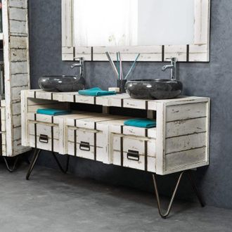 Wanda Collection Wanda Collection - Mueble para lavabo doble Loft mindi y metal 160 blanco