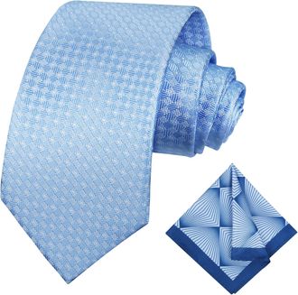 Alizeal Mens Polka Dot Ties Jacquard Woven Classic Wedding Business Necktie & Pocket Square Set, Light Blue