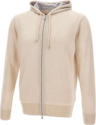 Eleventy Cashmere Zip-Up Hoodie - Heren - Cashmere truien - Beige - L - Su&egrave;de - Truien & Vesten