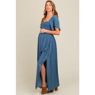 Pinkblush Smocked Maxi Dress in Blue at Nordstrom, Size Small