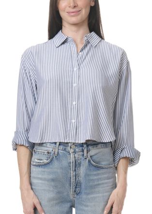 Splendid Nora Stripe Button Down Shirt In Ice Navy White