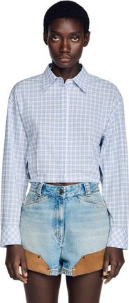 Sandro Short checked shirt in Blu /White at Nordstrom, Size X-Small