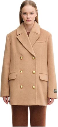 Ganni Dubbelrijige Jas - Dames - Blazers - Bruin - S/M - Wol - Jassen