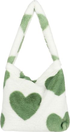 Generic Womens Plush Bags Women Girls Fluffy Shoulder Bag Top-handle Female Autumn Winter Handbag Plush Tote Shopping(Green heart)