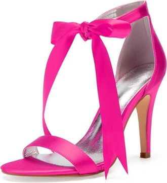 Generic High Heel Sandals Women Peep Toe Straps Stiletto Sandals Satin Evening Party Prom Wedding Bridal Shoes 10.5Cm,Rose red,6 UK