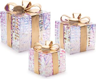 Melrose International LED Woven Packages with Bow (Set of 3) - Gold