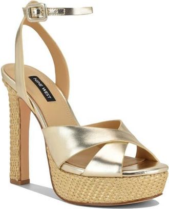 Nine West Ankle Strap Platform Sandal in Gold at Nordstrom, Size 9.5