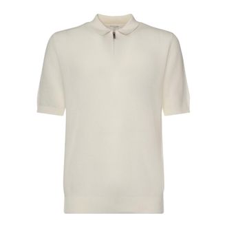 Eleventy Polo Shirts, male, White, Size: 2XL Polo with partial zip